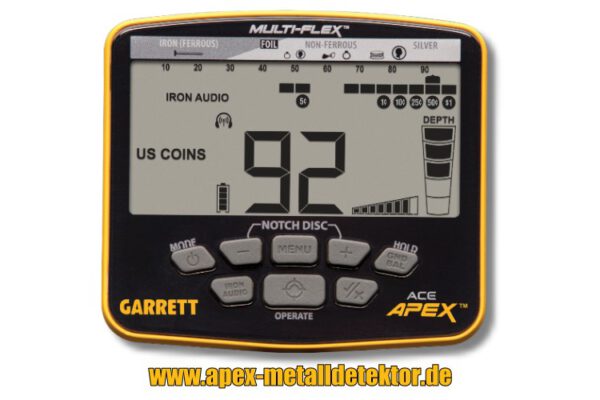 Garrett APEX Metalldetektor Display